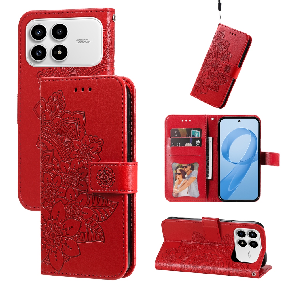 Virágos könyv tok a Xiaomi Poco F8 Pro 5G számára - piros