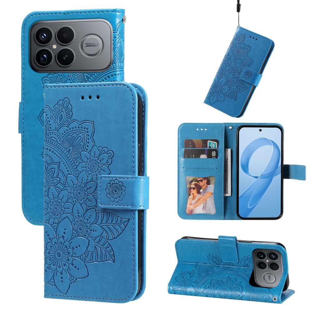 Virágos könyv tok a Xiaomi Poco F8 Ultra 5G számára - kék