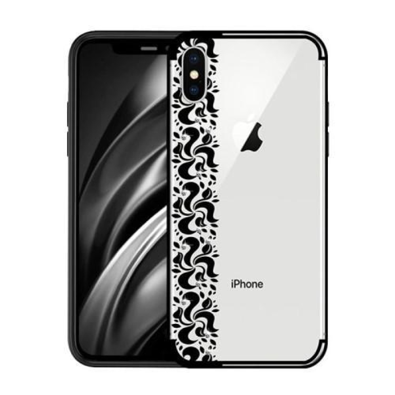 Virágos átlátszó zselés tok iPhone X készülékhez - fekete