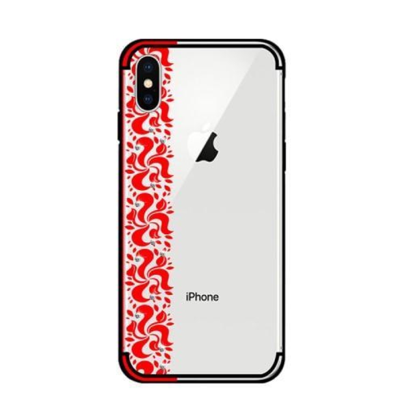 Virágos átlátszó zselés tok iPhone X készülékhez - piros
