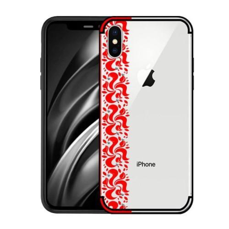 Virágos átlátszó zselés tok iPhone X készülékhez - piros