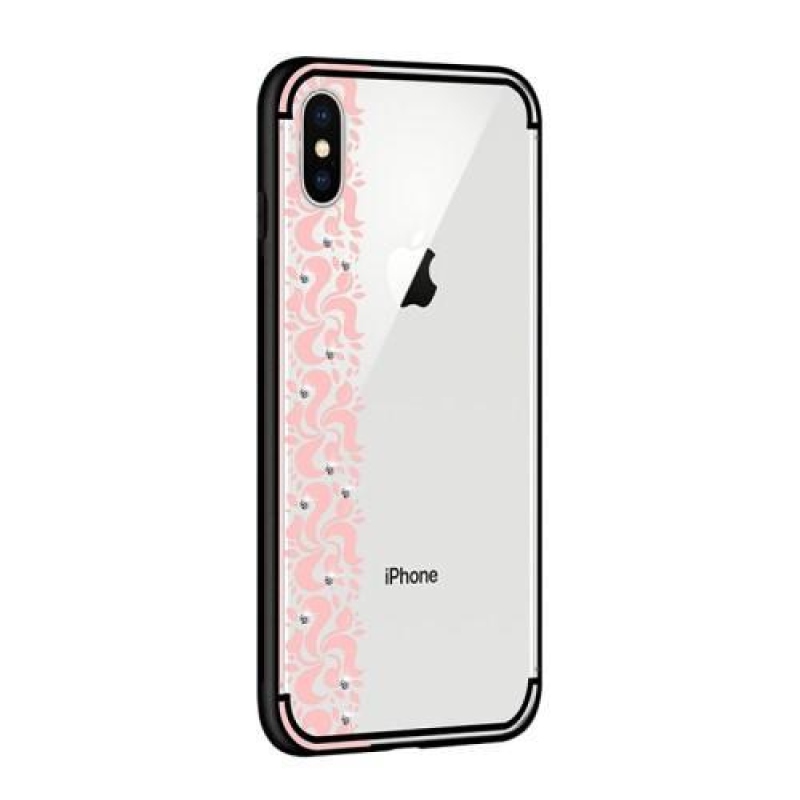 Virágos, átlátszó zselés tok iPhone X készülékhez - rózsaszín