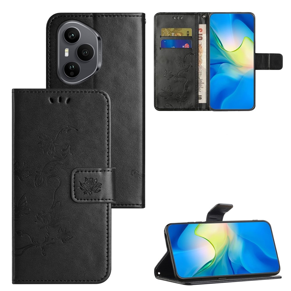 Virágos könyvtáska a Honor 400 Pro-hoz - fekete