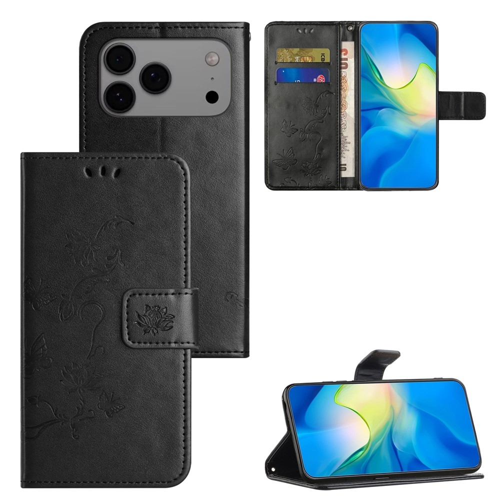Flower könyvformájú tok iPhone 18 Pro Max/17 Pro Max-hoz – fekete