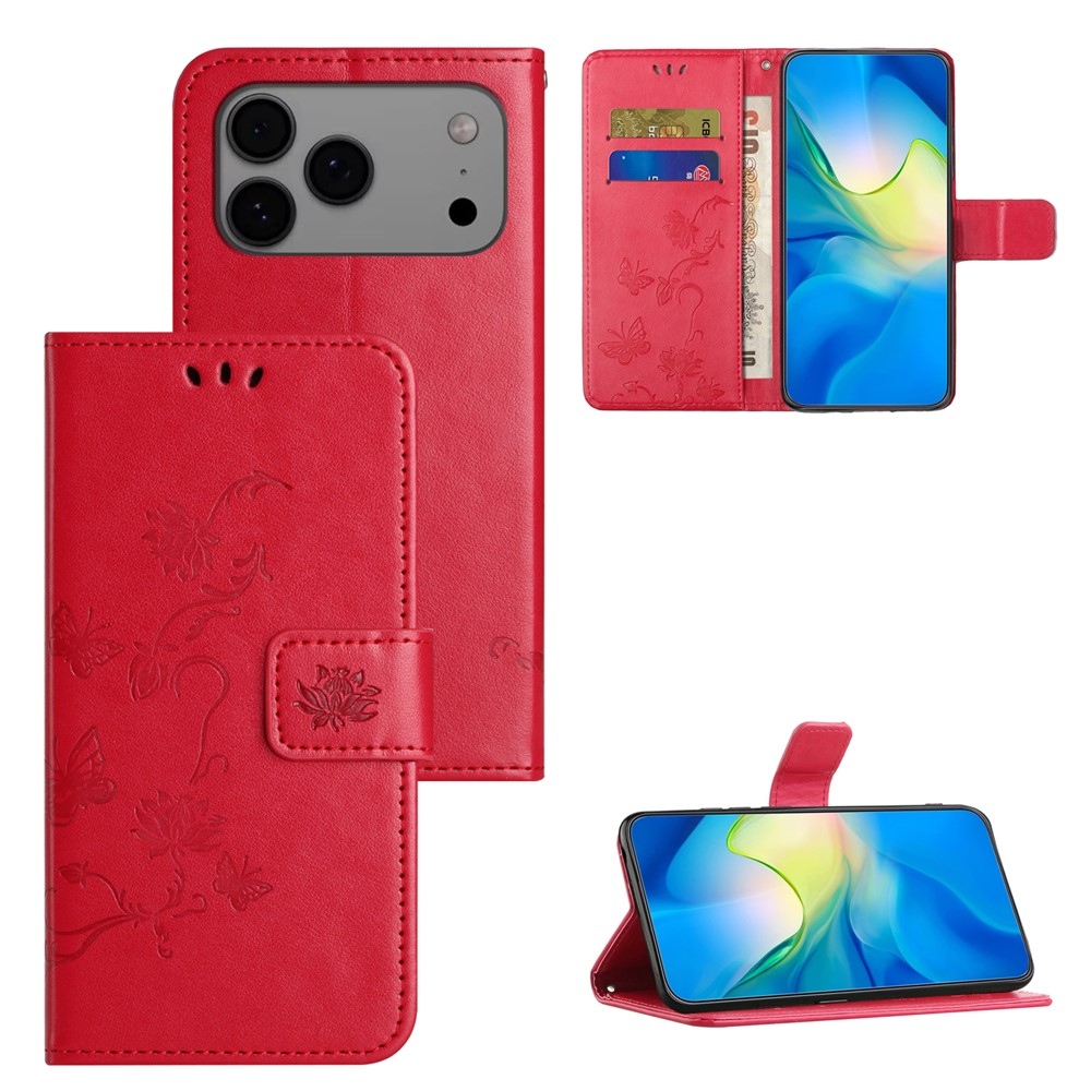 Flower könyvformájú tok iPhone 18 Pro Max/17 Pro Max-hoz – piros
