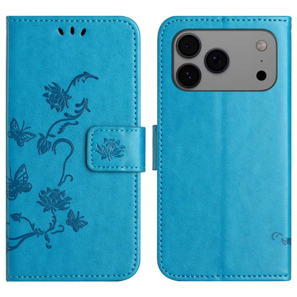 Flower könyvformájú tok iPhone 18 Pro Max/17 Pro Max-hoz – kék