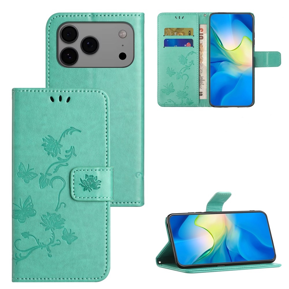 Flower könyvformájú tok iPhone 18 Pro Max/17 Pro Max-hoz – kékeszöld