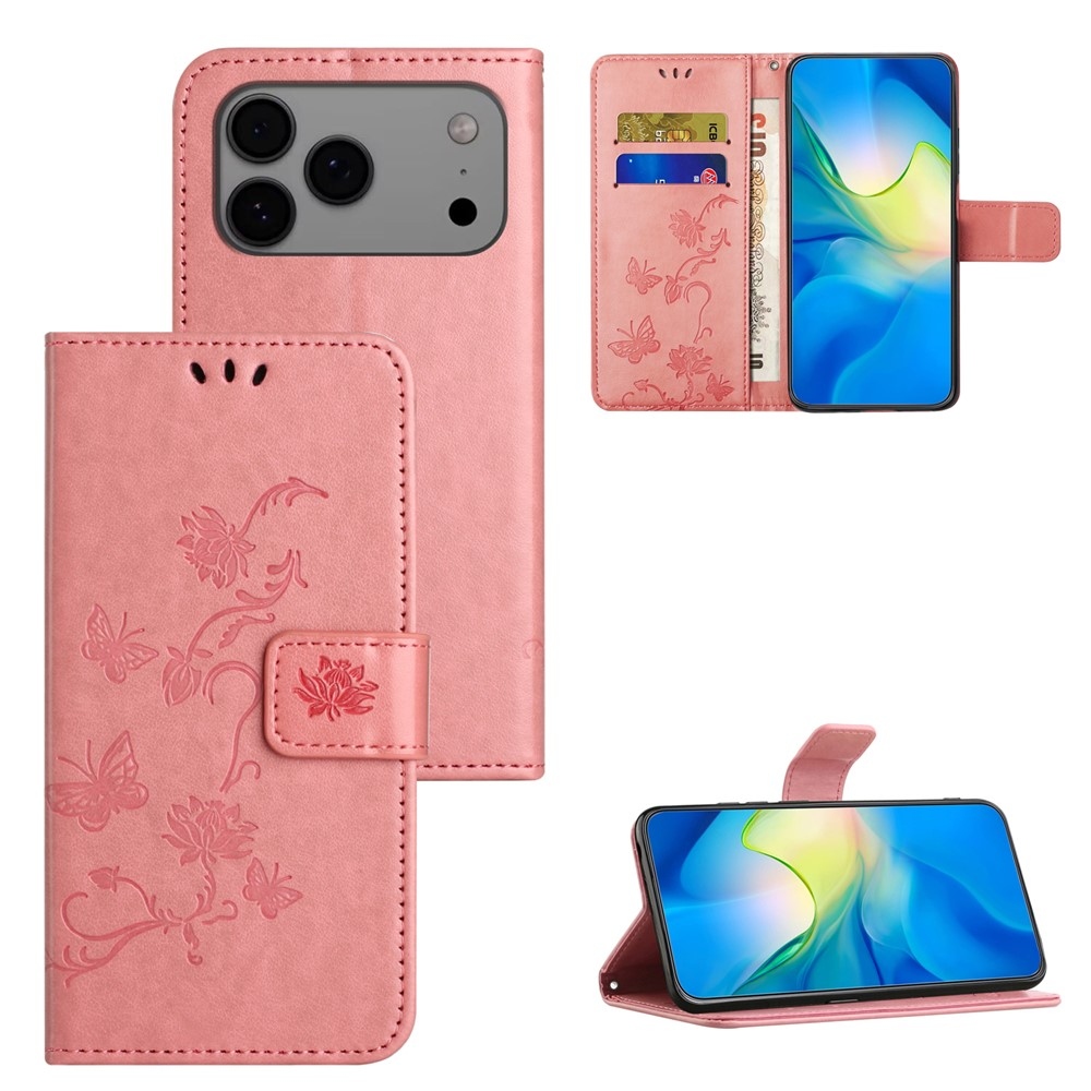 Flower könyvformájú tok iPhone 18 Pro Max/17 Pro Max-hoz – rózsaszín