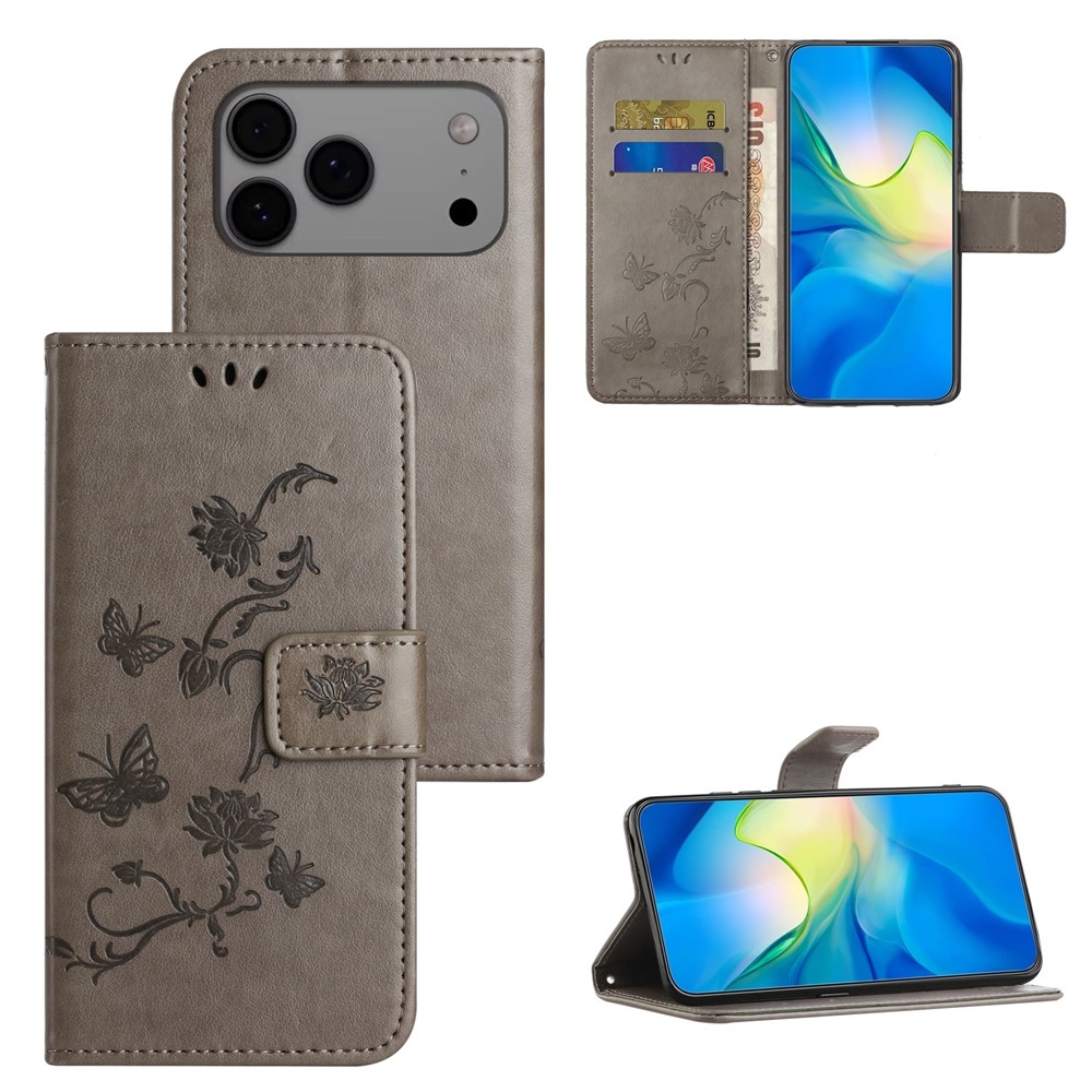 Flower könyvformájú tok iPhone 18 Pro Max/17 Pro Max készülékekhez – szürke