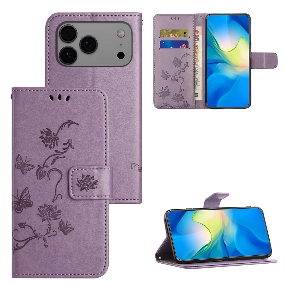 Flower könyvformájú tok iPhone 18 Pro Max/17 Pro Max-hoz – világos lila