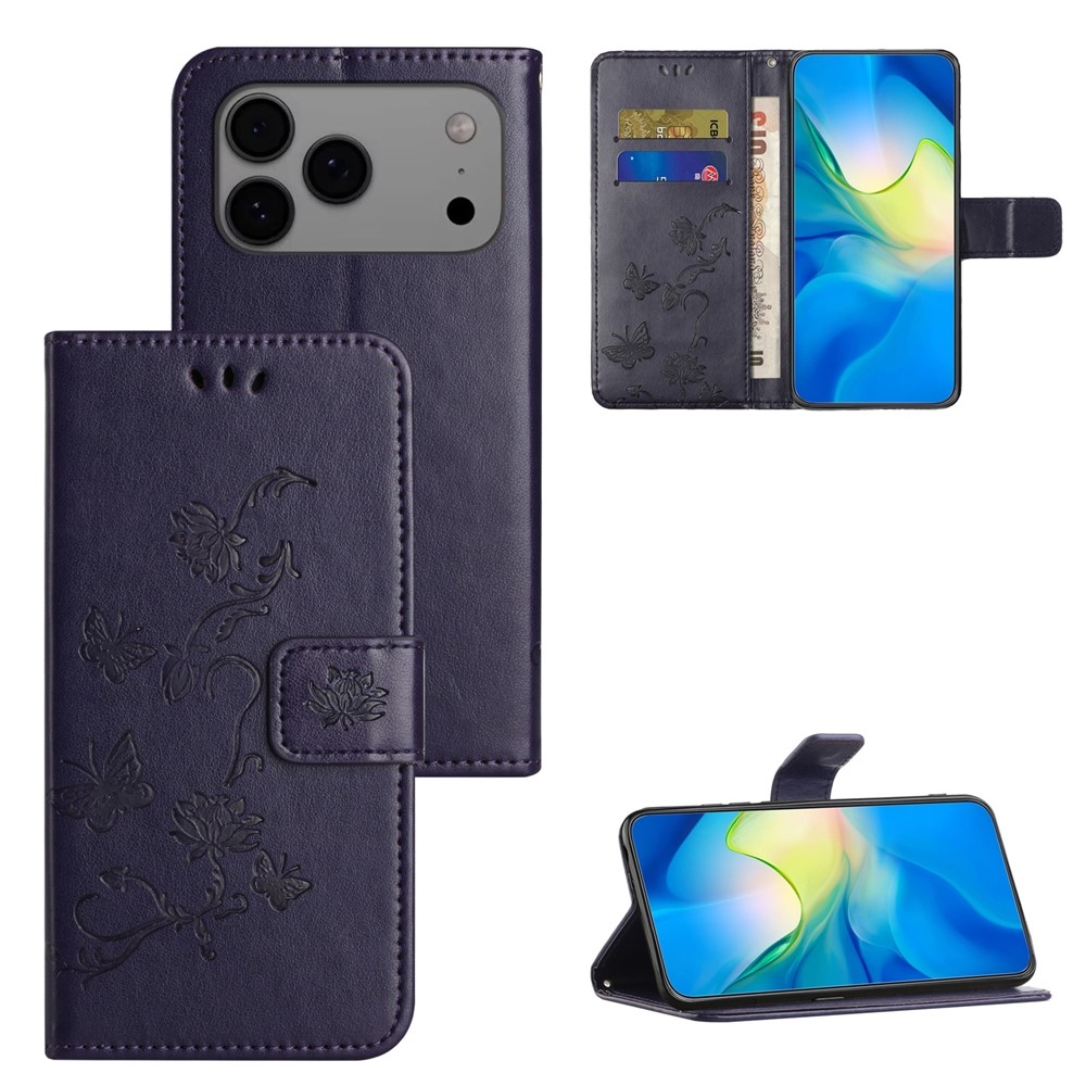 Flower könyvformájú tok iPhone 18 Pro Max/17 Pro Max készülékhez – sötétlila