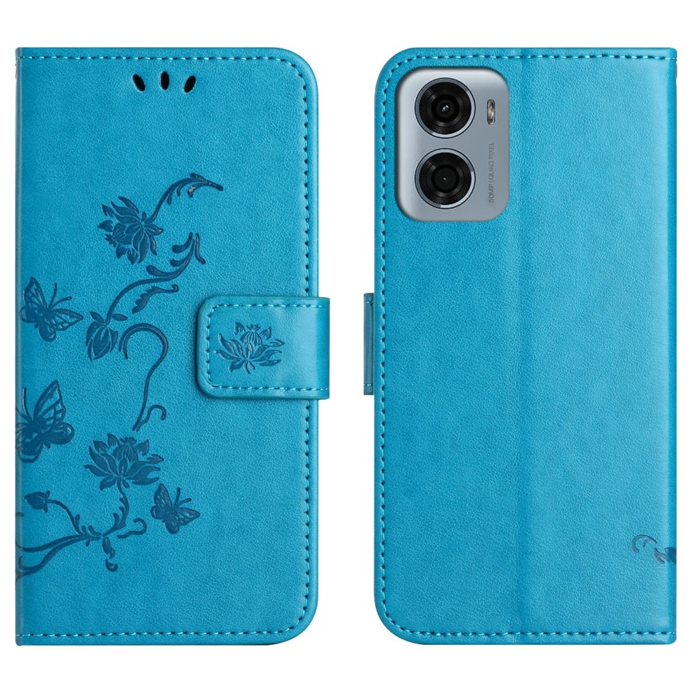 Virágos könyv tok Motorola Moto G06-hoz - kék