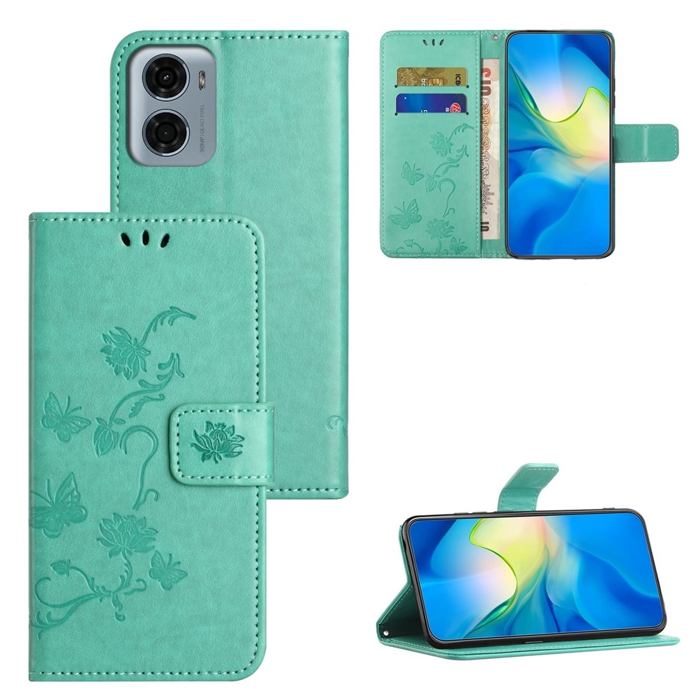 Virágos könyvtáska Motorola Moto G06-hoz - teáskék színű