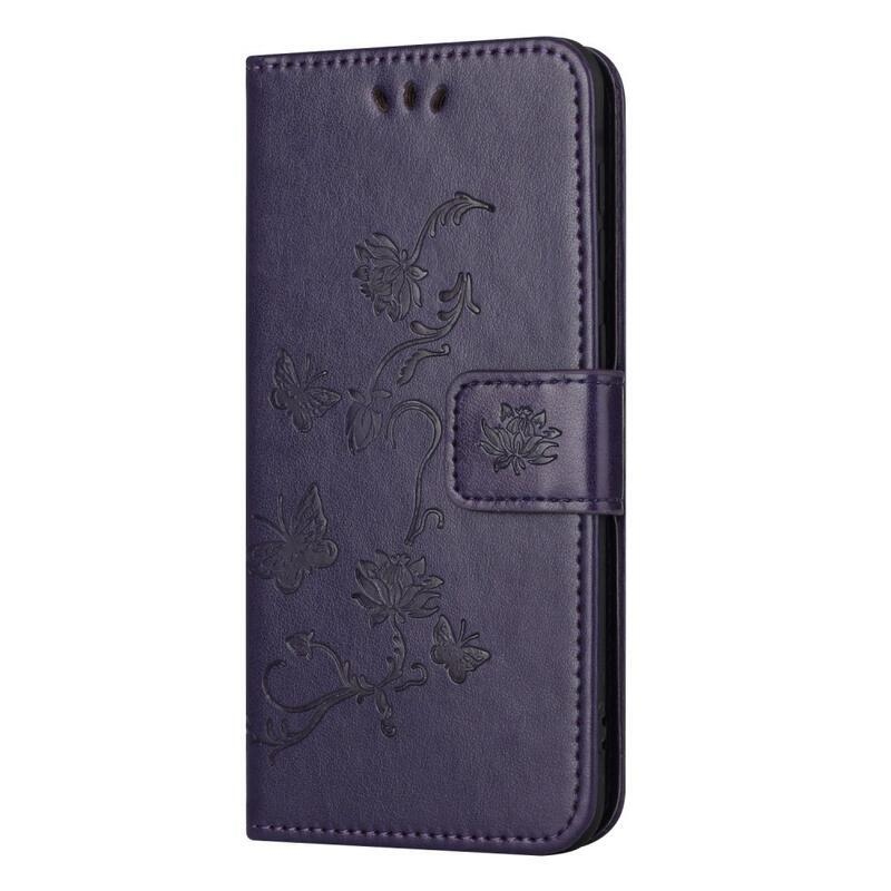 Virágos könyv tok Samsung Galaxy A14 4G/5G készülékhez - sötét lila