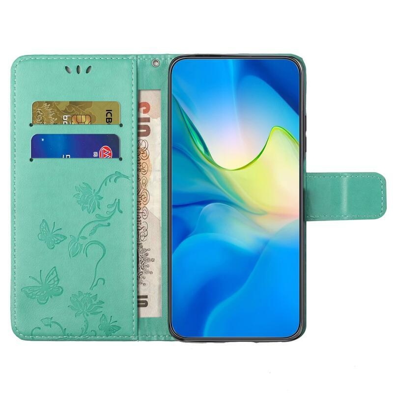 Virágos könyvtáska Samsung Galaxy A34 5G - kék-zöld
