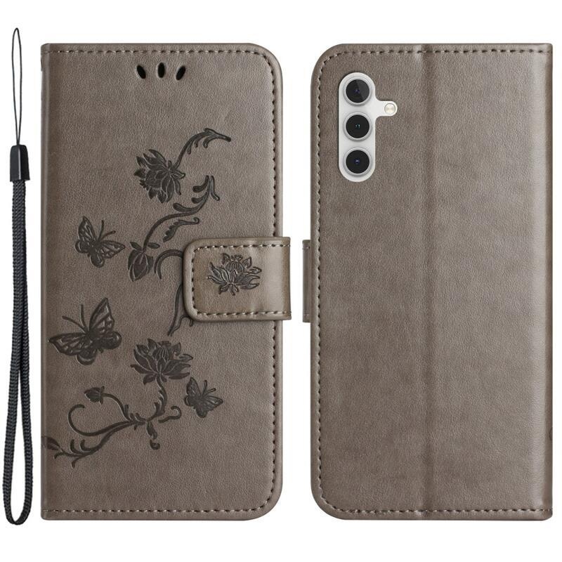Virágos könyvtáska Samsung Galaxy A34 5G - szürke