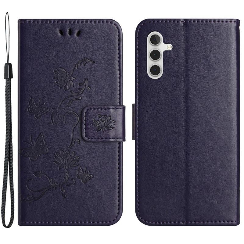 Virágos könyvtáska Samsung Galaxy A34 5G - sötétlila