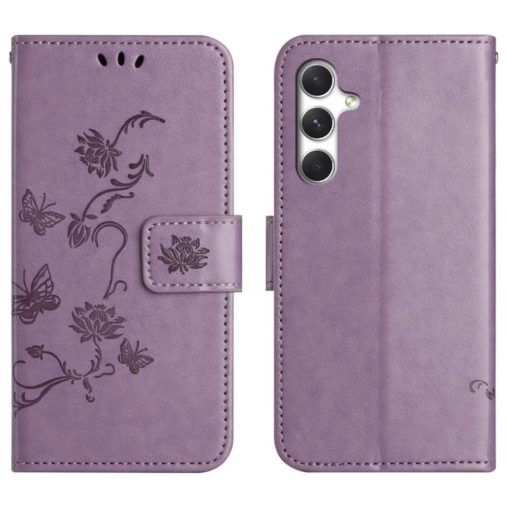 Virágos könyvtáska Samsung Galaxy S26-hoz - világos lila