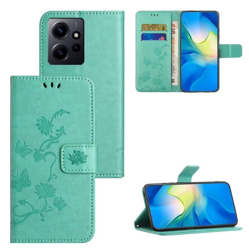 Virágos könyv tok a Xiaomi Redmi Note 12 4G-hez - kék-zöld