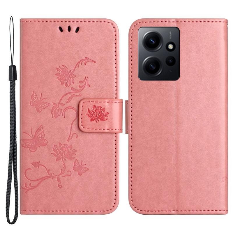 Virágos könyv tok a Xiaomi Redmi Note 12 4G-hez - rózsaszínű