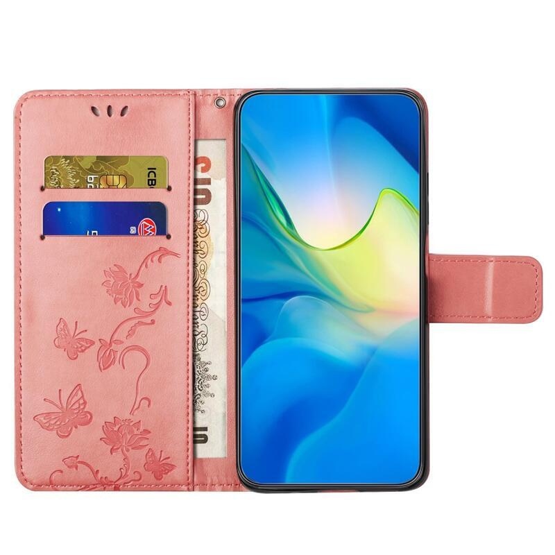 Virágos könyv tok a Xiaomi Redmi Note 12 4G-hez - rózsaszínű