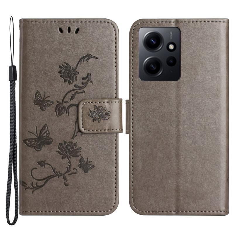 Virágos könyv tok a Xiaomi Redmi Note 12 4G-hez - szürke