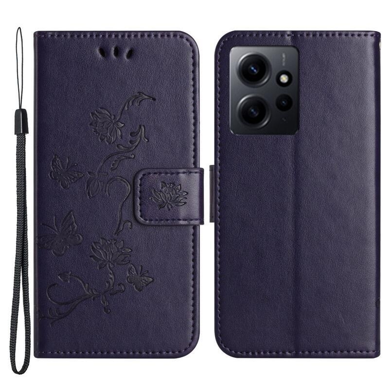 Virágos könyv tok Xiaomi Redmi Note 12 4G-hez - sötét lila