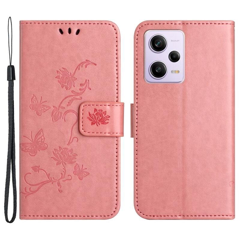 Virágos könyvtáska Xiaomi Redmi Note 12 5G/Poco X5 5G - rózsaszínű