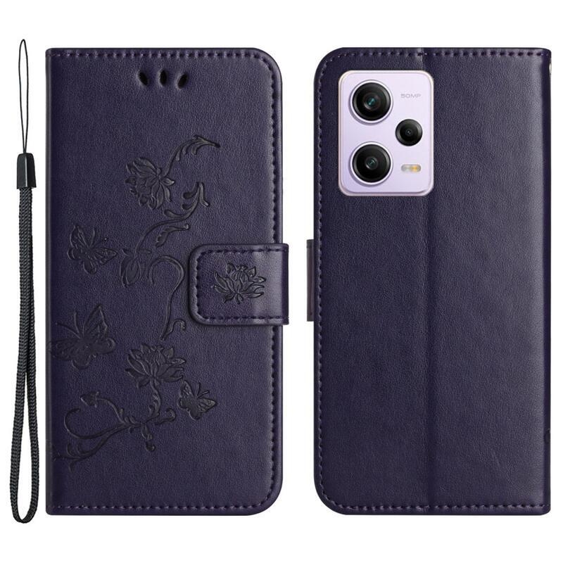 Virágos könyv tok Xiaomi Redmi Note 12 5G/Poco X5 5G - sötét lila