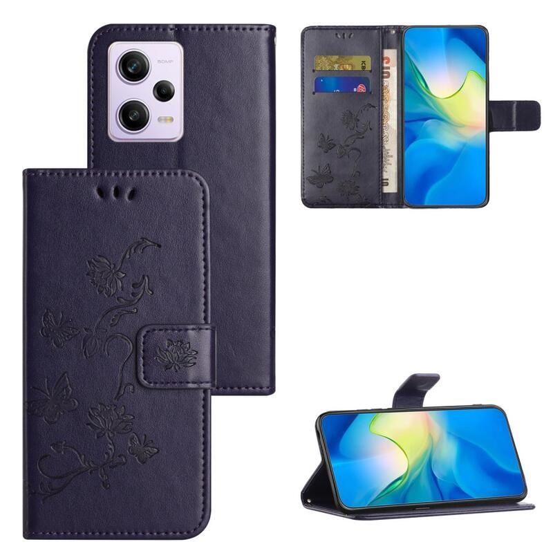 Virágos könyv tok Xiaomi Redmi Note 12 5G/Poco X5 5G - sötét lila