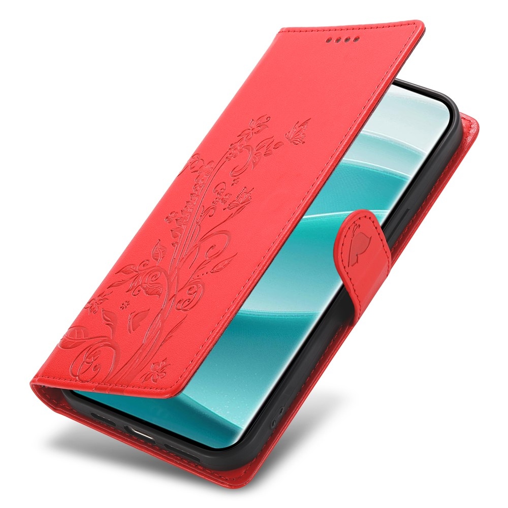 Virágos könyv tok a Xiaomi Redmi Note 15 Pro 4G-hez - piros