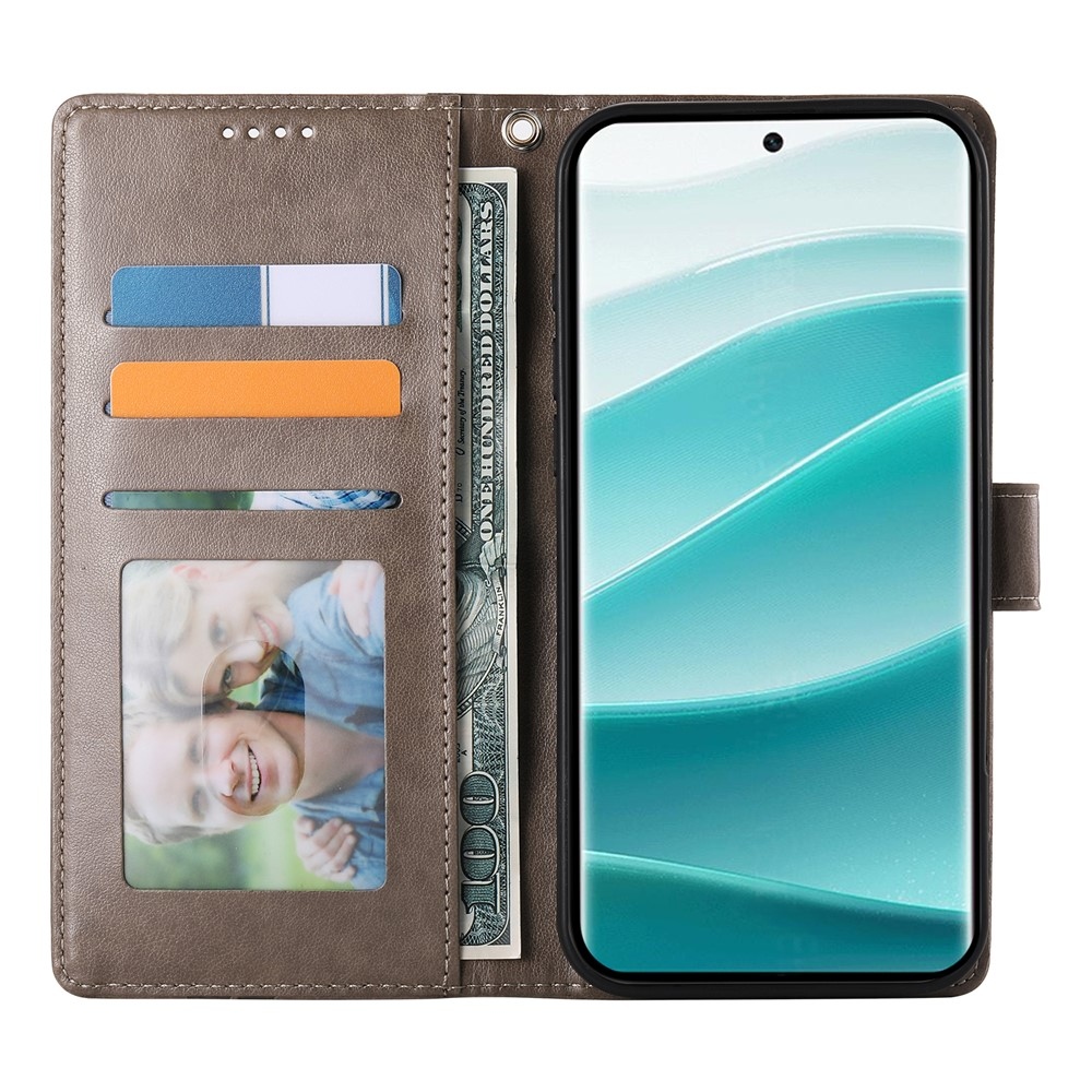 Virágos könyv tok a Xiaomi Redmi Note 15 Pro 4G-hez - szürke