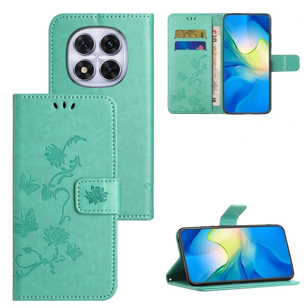 Virágos könyv tok a Xiaomi Redmi Note 15 Pro+ 5G/Xiaomi Poco M8 Pro 5G számára - teal színű