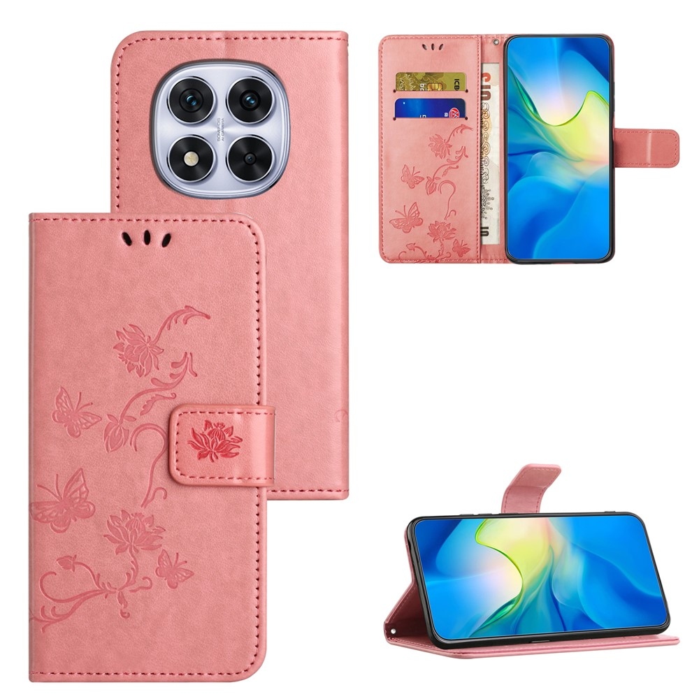 Virágos könyv tok a Xiaomi Redmi Note 15 Pro 5G-hez - rózsaszínű