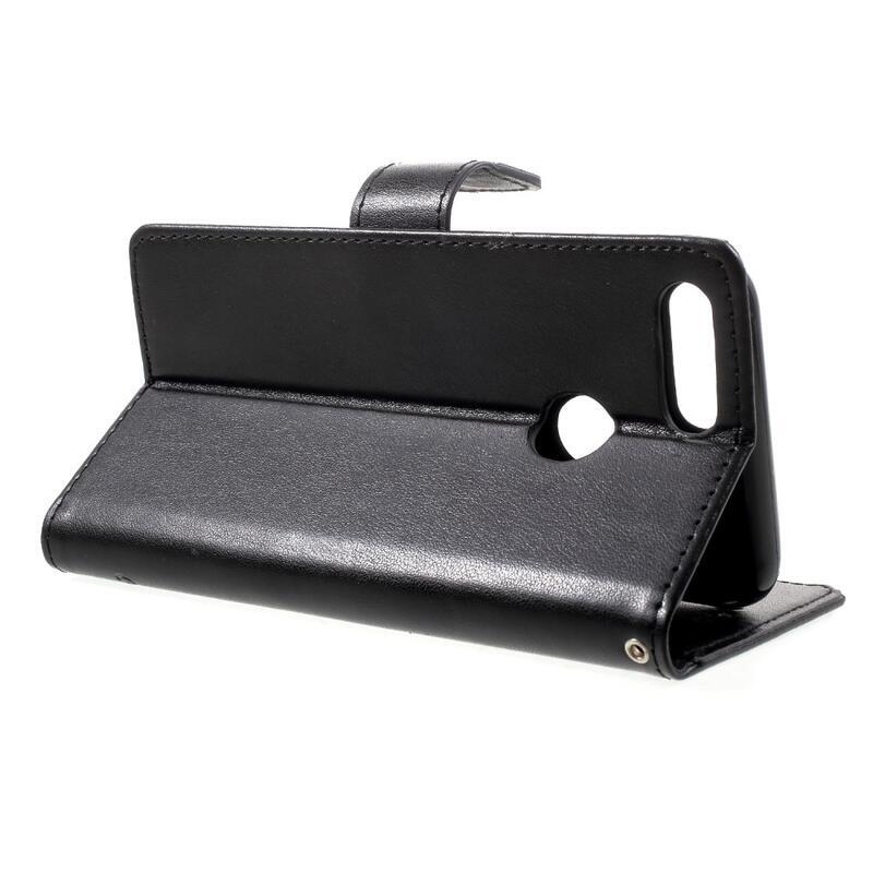 Virág PU bőr pénztárca tok Honor 9 Lite-hoz - fekete