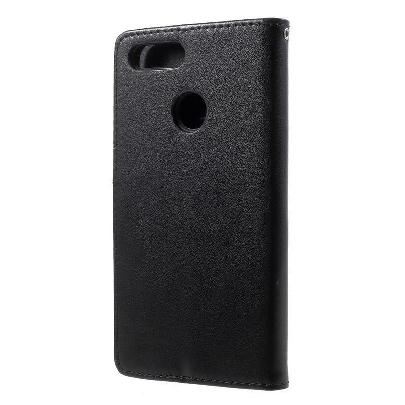 Virág PU bőr pénztárca tok Honor 9 Lite-hoz - fekete
