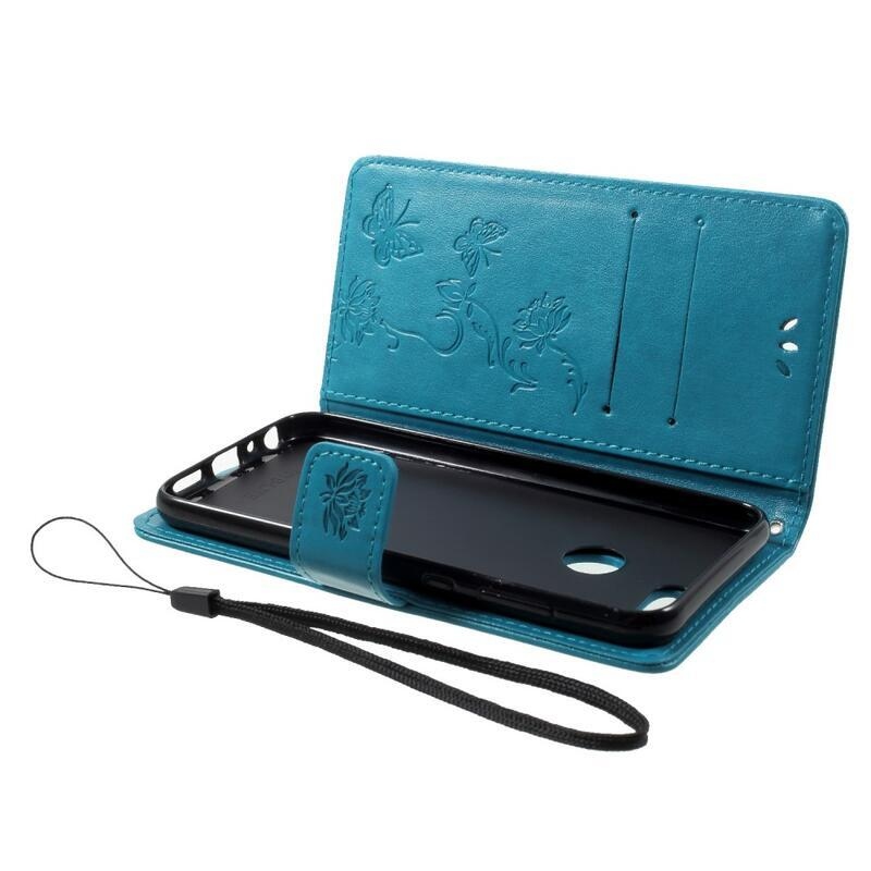 Virág PU bőr pénztárca tok Honor 9 Lite-hoz - kék