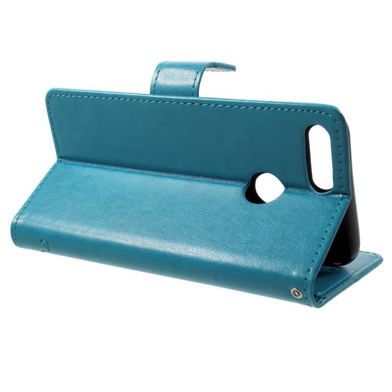 Virág PU bőr pénztárca tok Honor 9 Lite-hoz - kék
