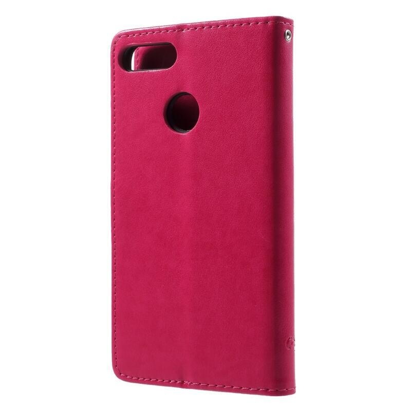 Virág PU bőr pénztárca tok Honor 9 Lite-hoz - rózsaszínű