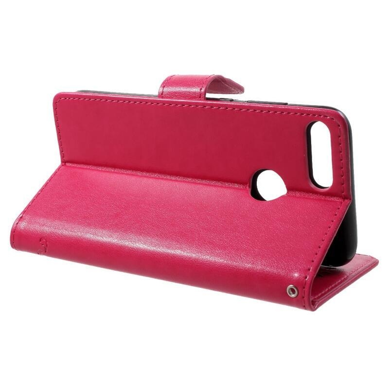 Virág PU bőr pénztárca tok Honor 9 Lite-hoz - rózsaszínű