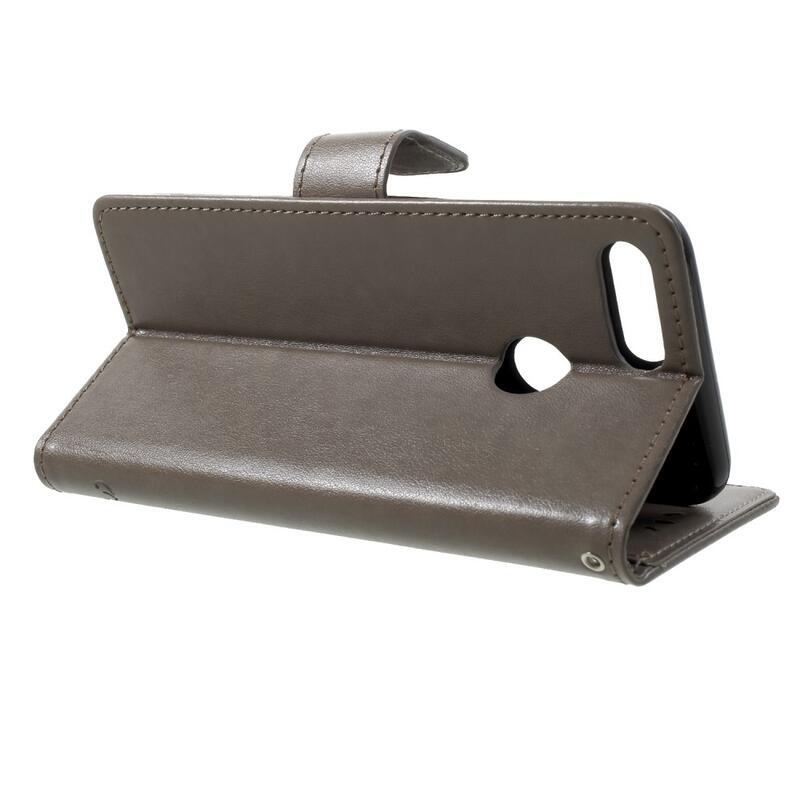 Virág PU bőr pénztárca tok Honor 9 Lite-hoz - szürke