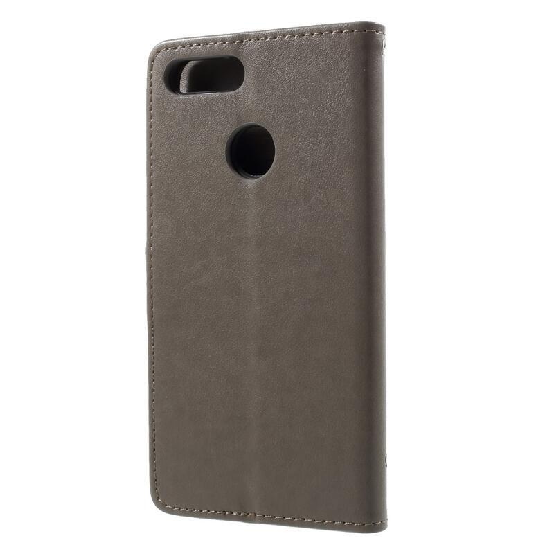 Virág PU bőr pénztárca tok Honor 9 Lite-hoz - szürke