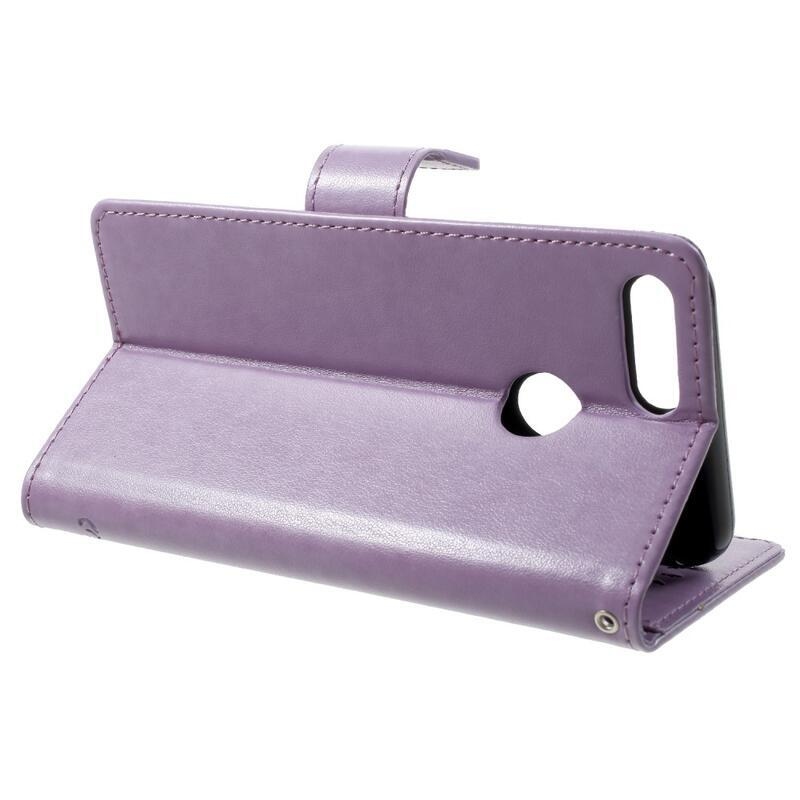 Virág PU bőr pénztárca tok Honor 9 Lite-hoz - világos lila