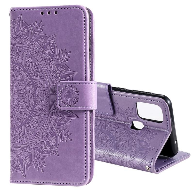 Virág PU bőr pénztárca tok Honor 9X Lite-hoz - lila