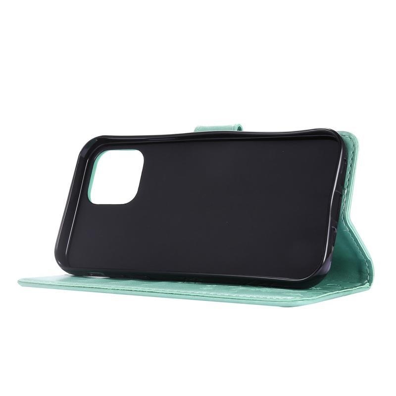 Virág PU bőr tok iPhone 12 Pro/12 iPhone 12 Pro/12 - cián színű