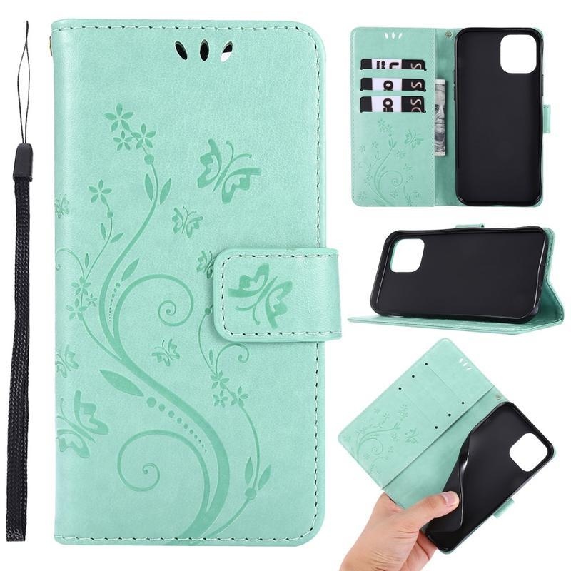 Virág PU bőr tok iPhone 12 Pro/12 iPhone 12 Pro/12 - cián színű