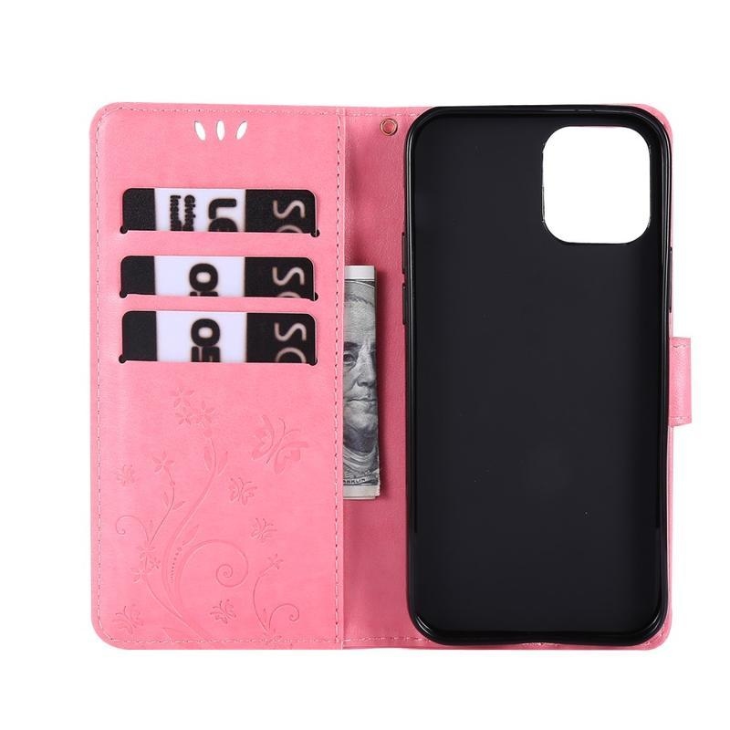 Virág PU bőr tok iPhone 12 Pro/12 készülékhez - rózsaszínű