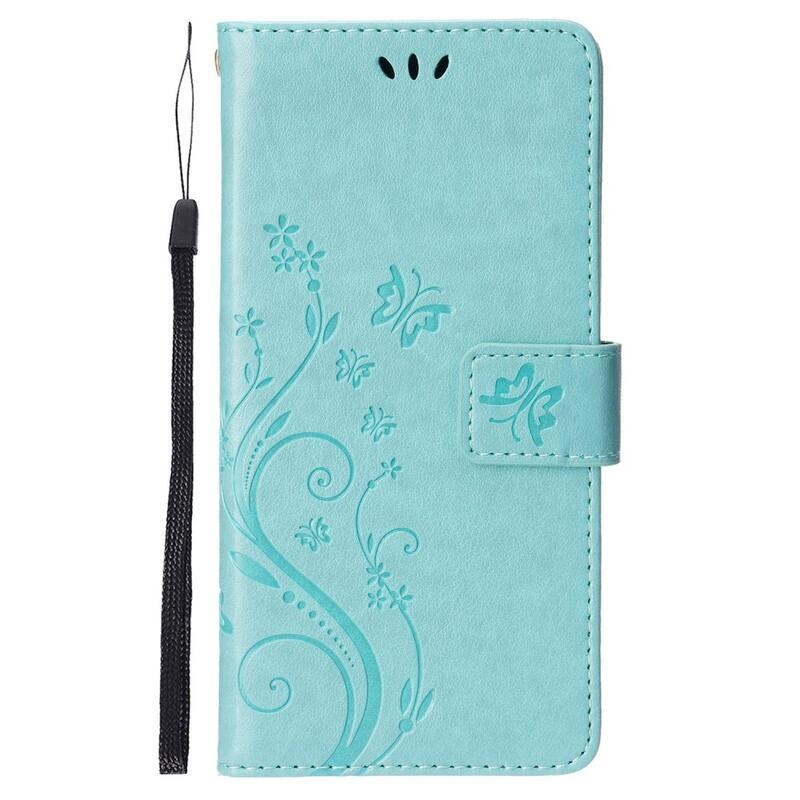 Virág PU bőr pénztárca tok iPhone 14 6.1 - cián színű