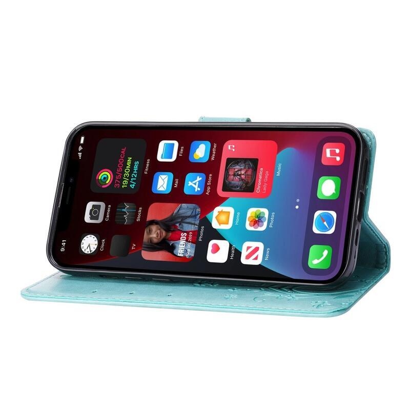 Virág PU bőr pénztárca tok iPhone 14 6.1 - cián színű