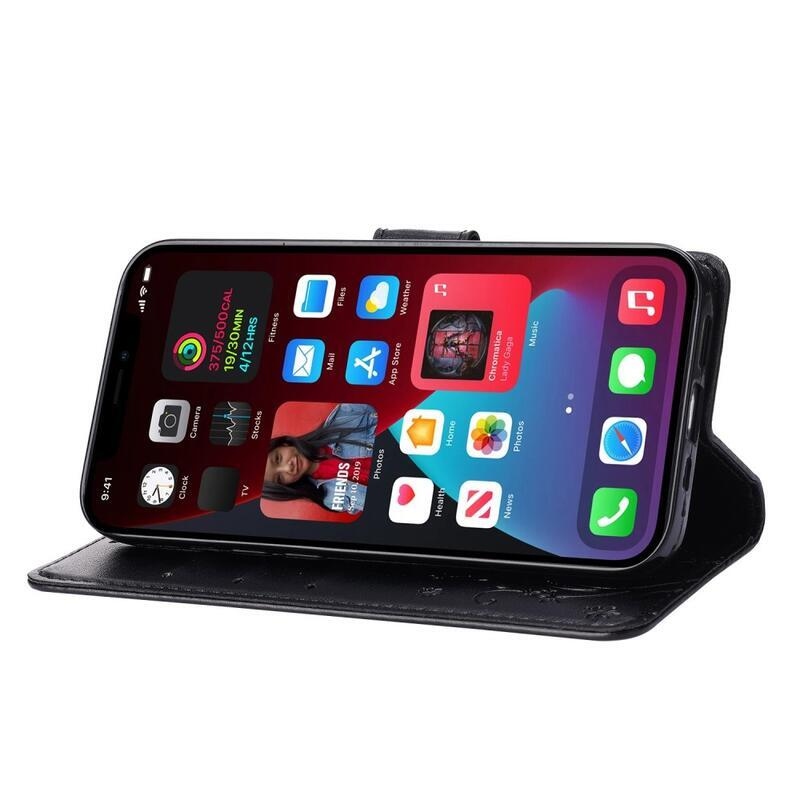 Virág PU bőr pénztárca tok iPhone 14 6.1 készülékhez - fekete